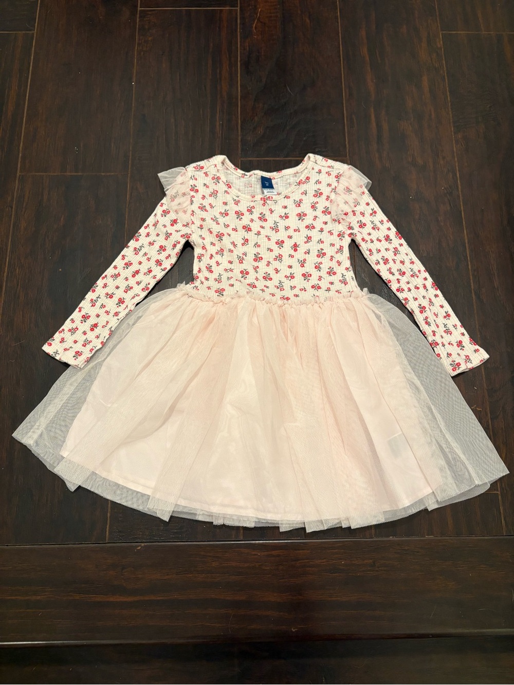 Old Navy Girls 3T Floral Tulle Tutu Dress Long Sleeve Pink Party Dress